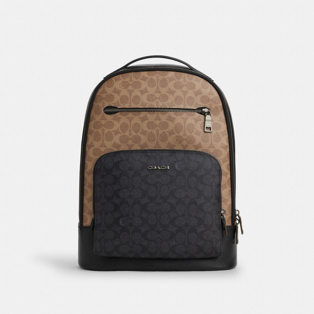 COACH CW178 Ethan Backpack In Blocked Signature Canvas Qb/Tan/Charcoal/Black