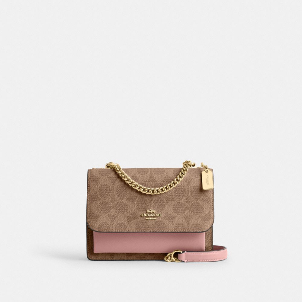COACH CW206 Mini Klare Crossbody Bag In Signature Canvas GOLD/TAN/PINK PETAL