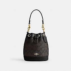 Mini Bucket Bag In Signature Canvas - CW299 - Gold/Walnut/Black