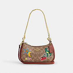 Teri Mini Crossbody Bag In Signature Canvas With Sticker Print - CW321 - Gold/Tan Multi
