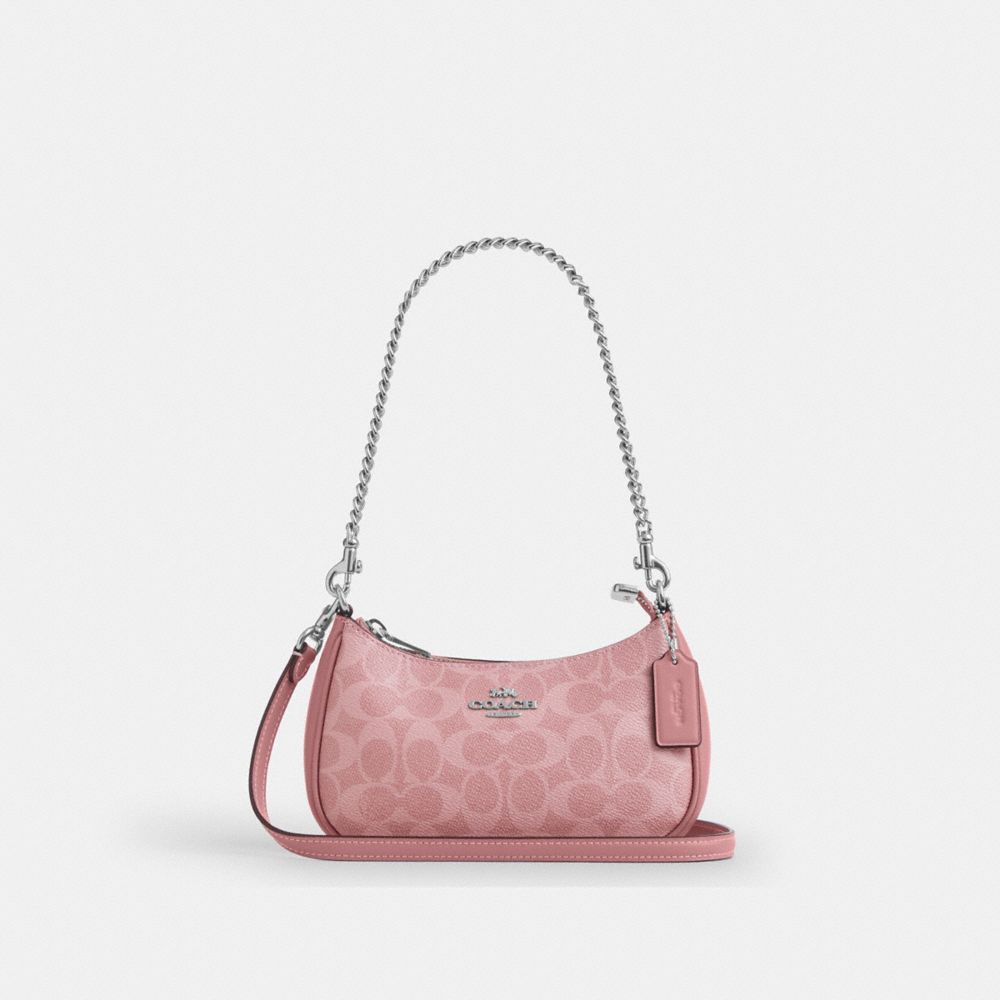 Teri Mini Crossbody Bag In Signature Canvas - CW323 - Silver/Dusty Pink