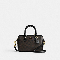 Mini Rowan Crossbody Bag In Signature Canvas - CW329 - Gold/Walnut/Black