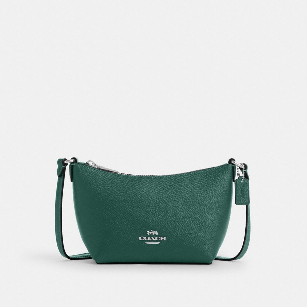 COACH CW336 Zip Top Crossbody Bag Silver/Emerald Green