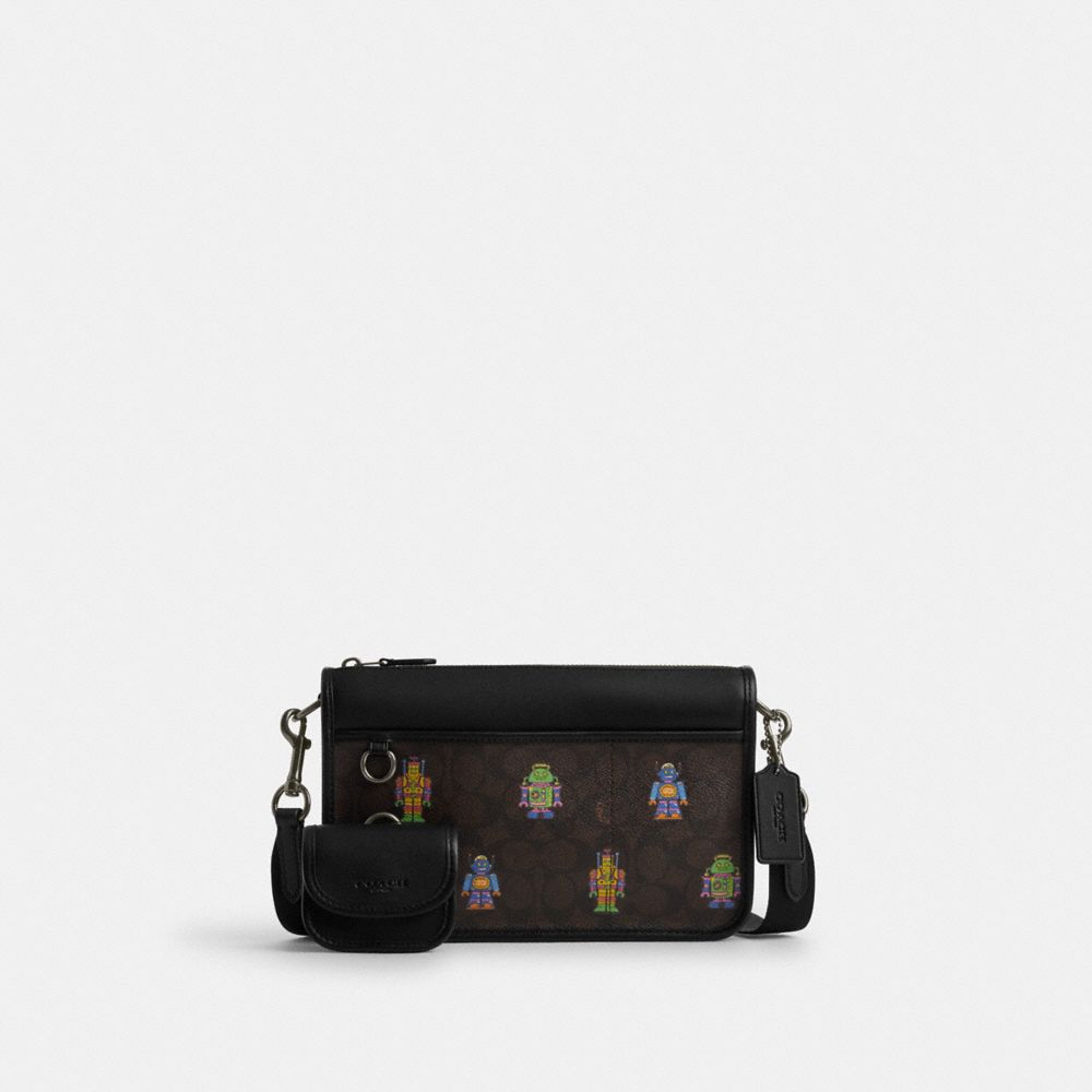 COACH CW341 Cosmic Coach Heritage Convertible Crossbody In Signature Canvas With Robot Print Qb/Walnut Multi