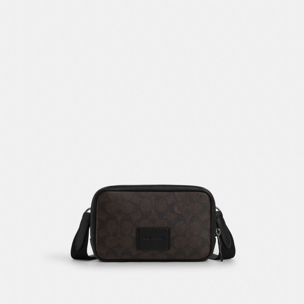 COACH CW346 Carrier Phone Crossbody In Signature Canvas Qb/Walnut/Black