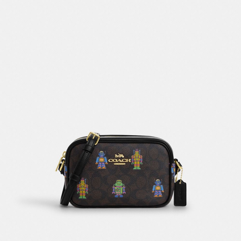 COACH CW348 Cosmic Coach Mini Jamie Camera Bag In Signature Canvas With Robot Print GOLD/WALNUT MULTI