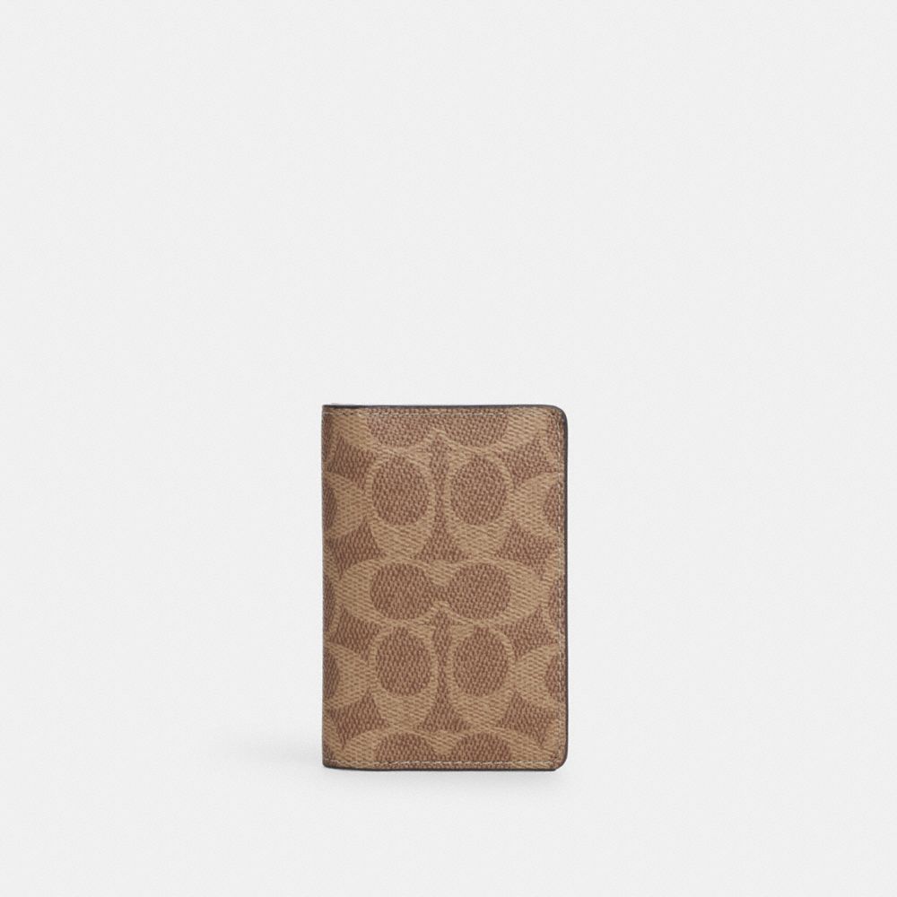 COACH CW367 Id Wallet In Signature Canvas Tan/Bold Red