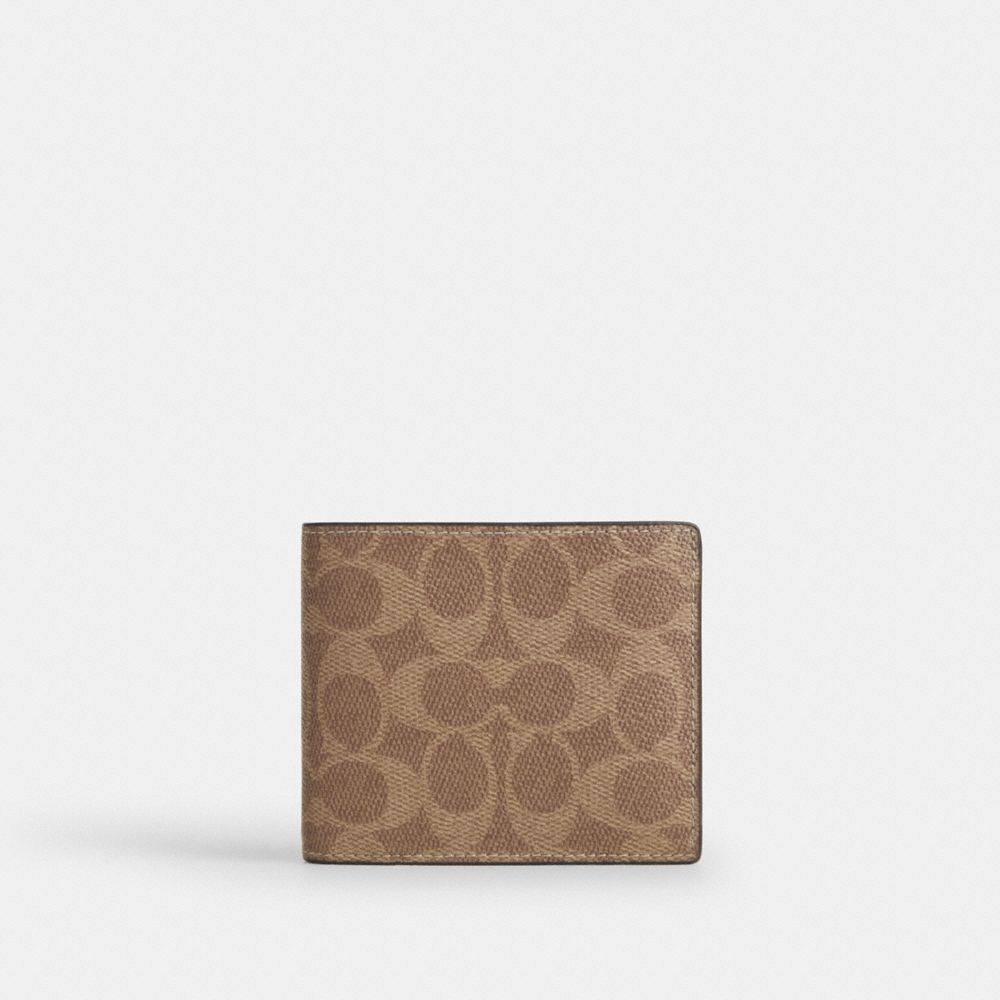COACH&reg;,3-In-1 Wallet In Signature Canvas,Canvas,Bi Fold,Card Case,Casual,Tan & Black