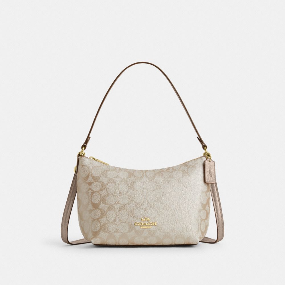 COACH CW391 Zip Top Shoulder Bag In Signature Canvas Gold/Champagne Multi
