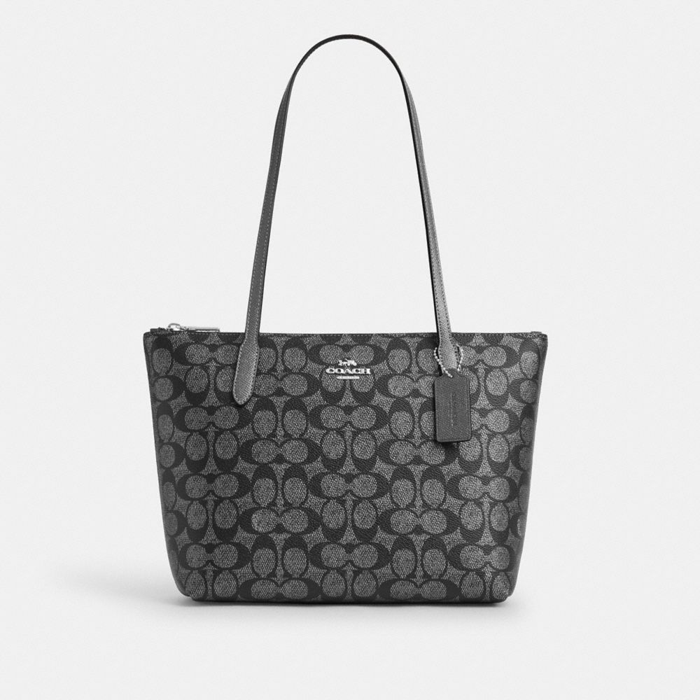 COACH CW396 Fiona Zip Tote Bag In Signature Canvas SILVER/GUNMETAL MULTI