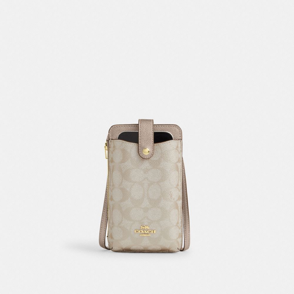 COACH CW401 Phone Crossbody Bag In Signature Canvas GOLD/CHAMPAGNE MULTI
