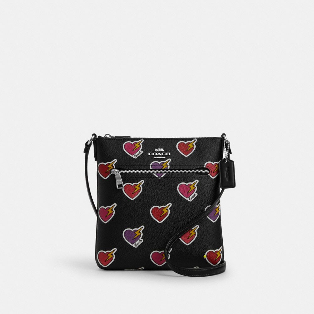 COACH CW418 Mini Rowan File Bag With Heart Bolt Print SILVER/BLACK MULTI