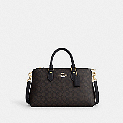 Georgia Satchel Bag In Signature Canvas - CW422 - Gold/Walnut/Black