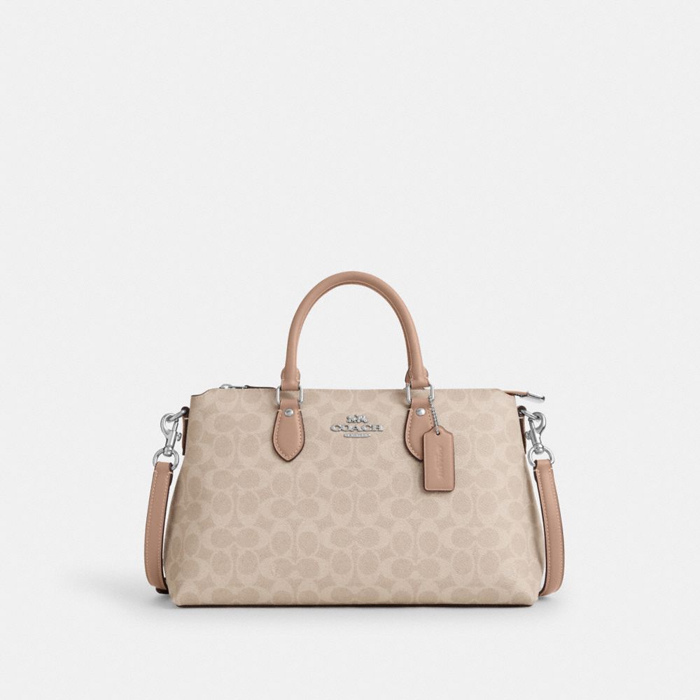 Georgia Satchel Bag In Signature Canvas - CW422 - Silver/Sand/Taupe