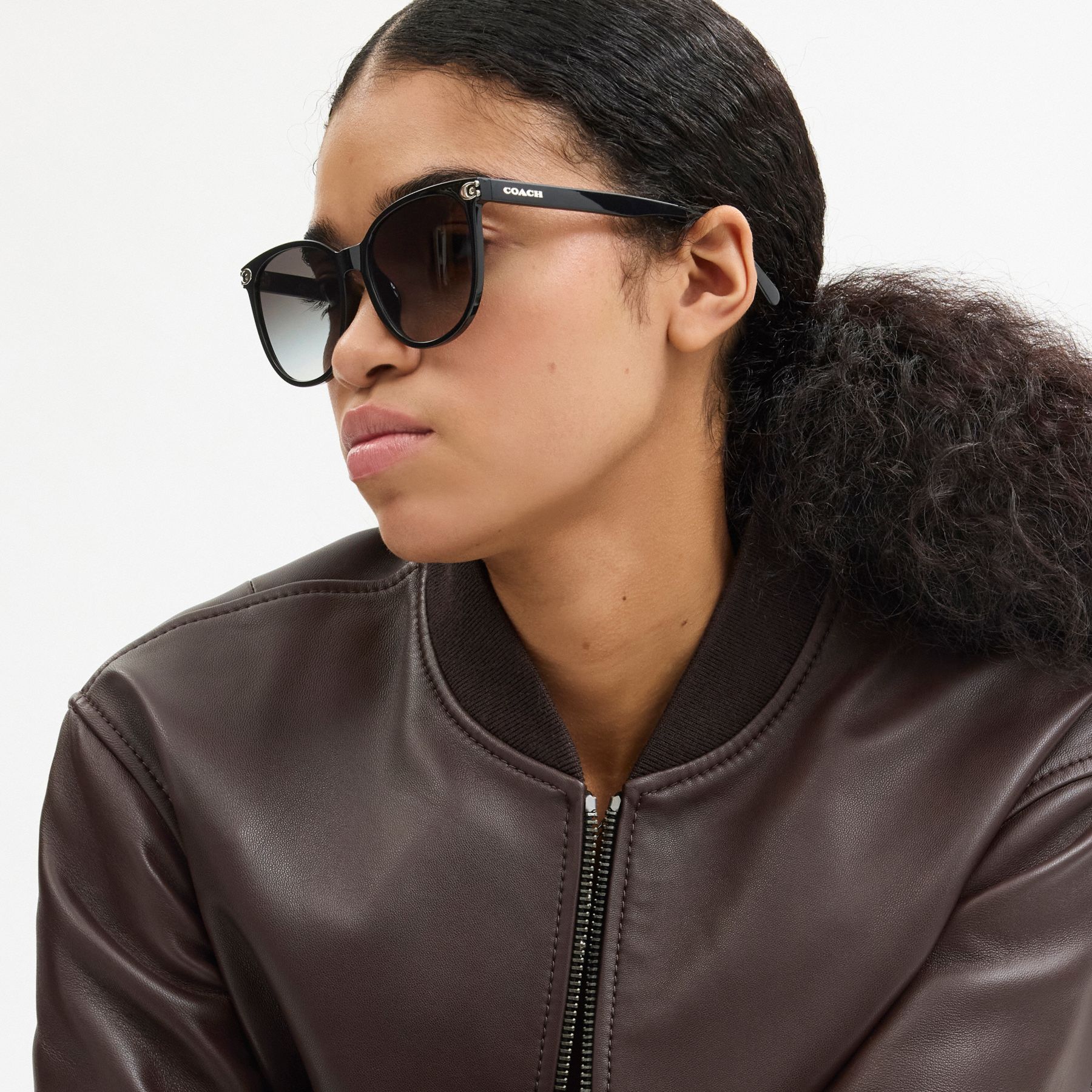 Coach Signature Round Sunglasses NEW COACH Shiny Gold 56mm ROUND Plum Brown Gradient Womens  main image 4