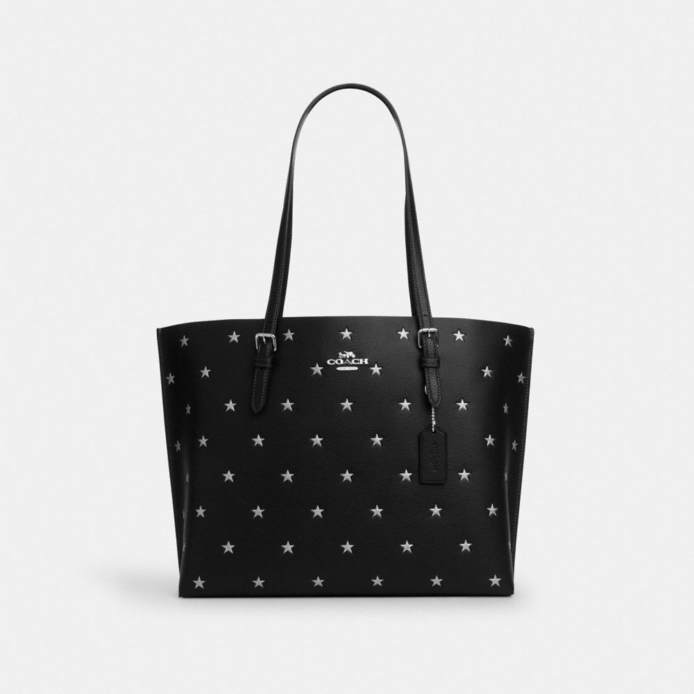 COACH CW438 Mollie Tote Bag With Star Print SILVER/BLACK MULTI