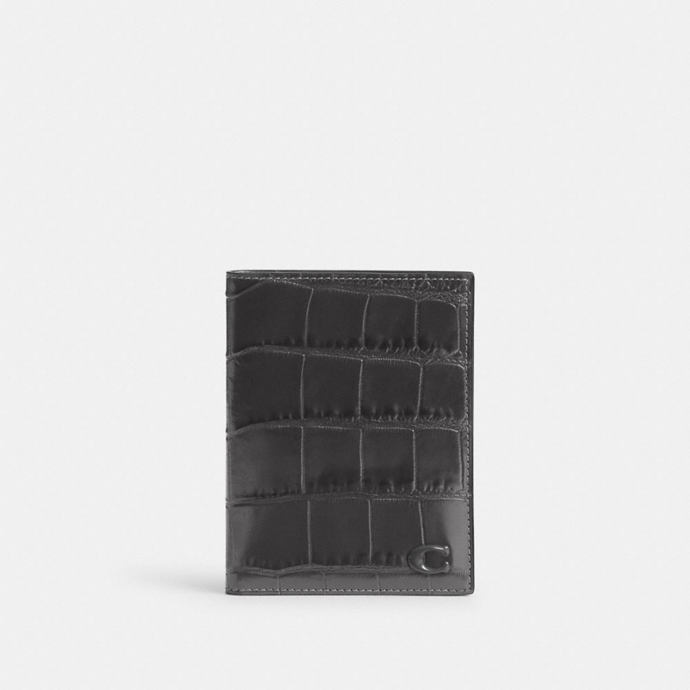 COACH CW445 Passport Case CHARCOAL