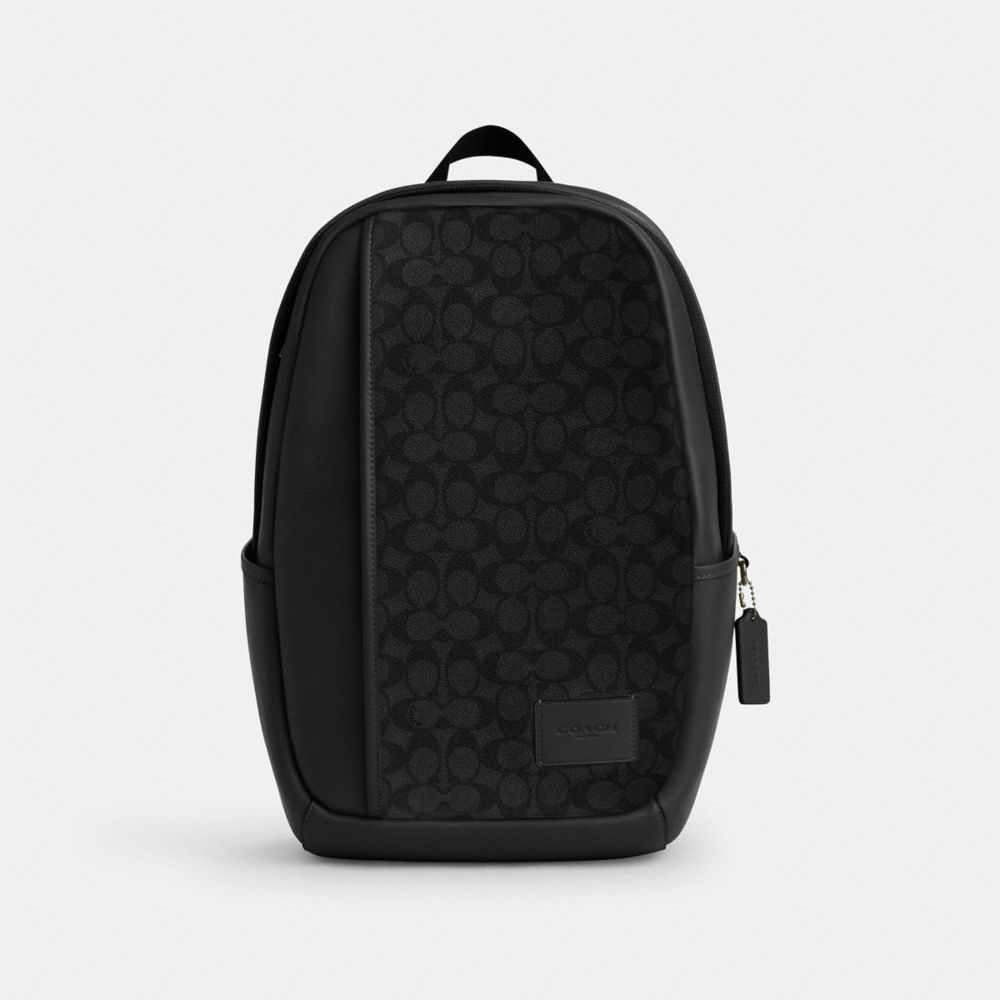COACH CW446 Edge Backpack In Signature Canvas Gunmetal/Charcoal/Black