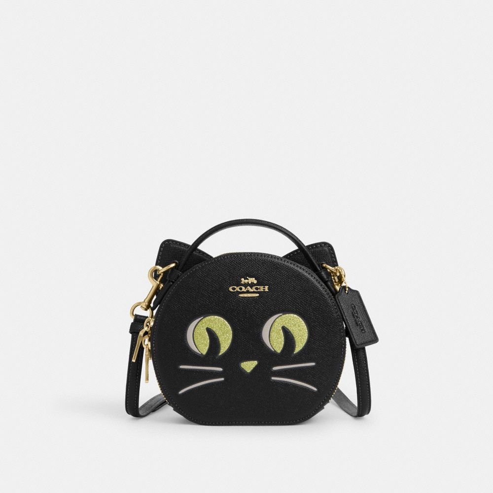COACH CW467 Canteen Crossbody Bag With Halloween Cat GOLD/BLACK