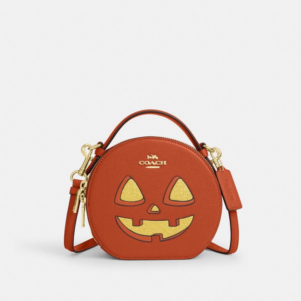 COACH CW468 Canteen Crossbody Bag With Halloween Pumpkin Print GOLD/DARK ORANGE