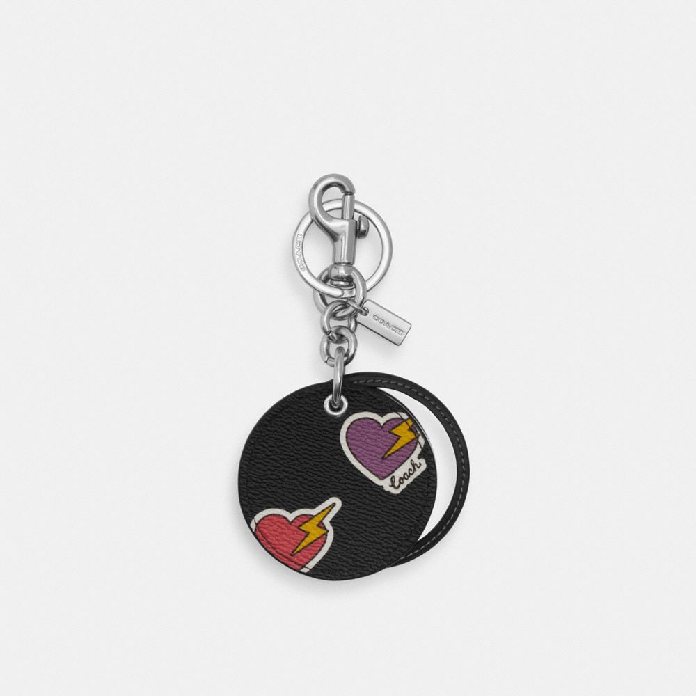 COACH CW475 Mirror Bag Charm With Heart Bolt Print SILVER/BLACK MULTI