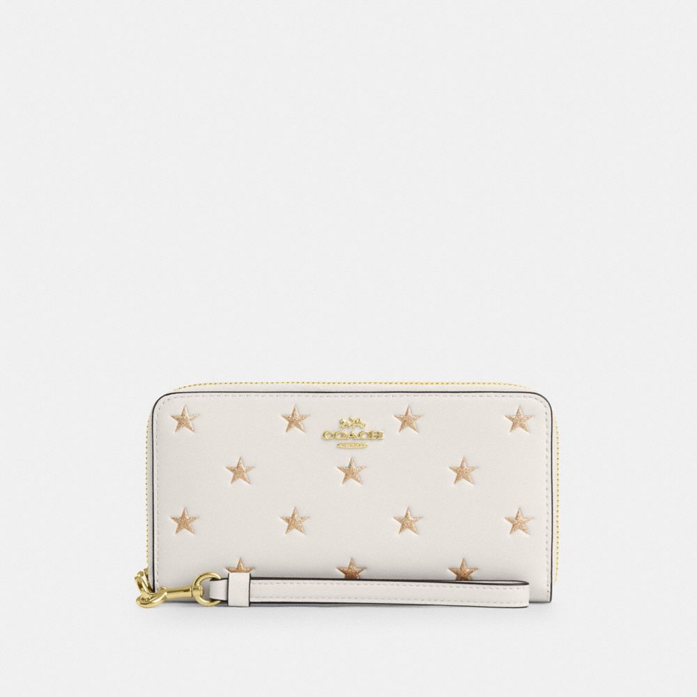 COACH CW479 Long Zip Around Wallet With Star Print GOLD/CHALK MULTI