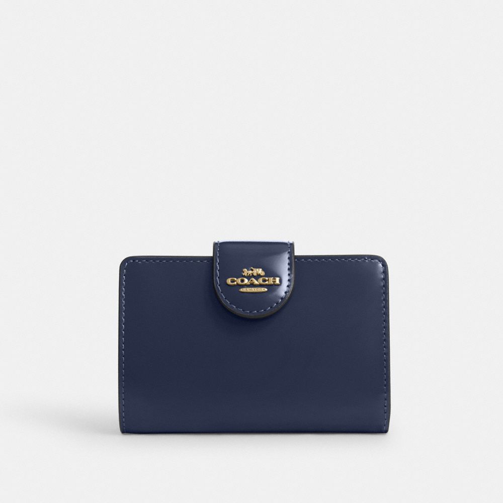 COACH CW526 Medium Corner Zip Wallet GOLD/TRUE NAVY