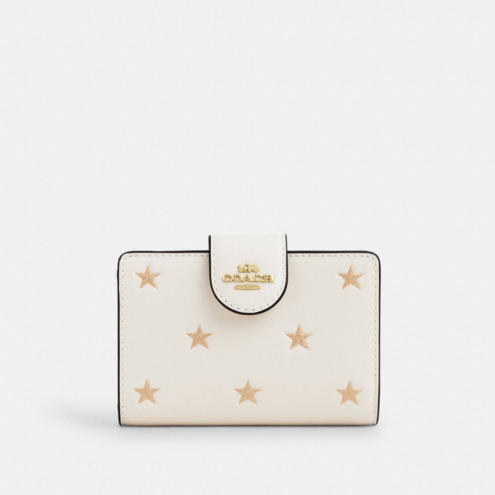 COACH CW530 Medium Corner Zip Wallet With Star Print Gold/Chalk Multi