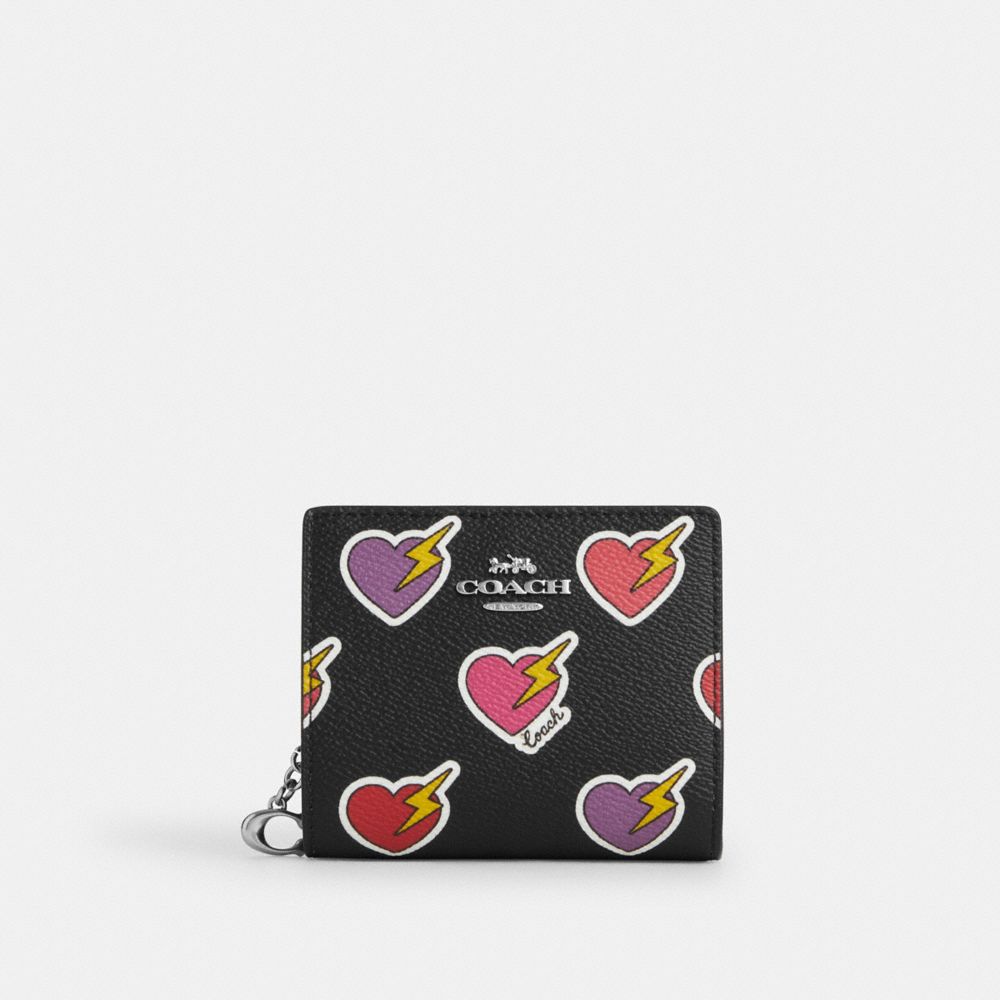 COACH CW537 Snap Wallet With Heart Bolt Print Silver/Black Multi