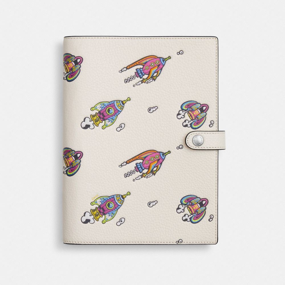 COACH CW546 Notebook With Rocket Print Silver/Chalk Multi