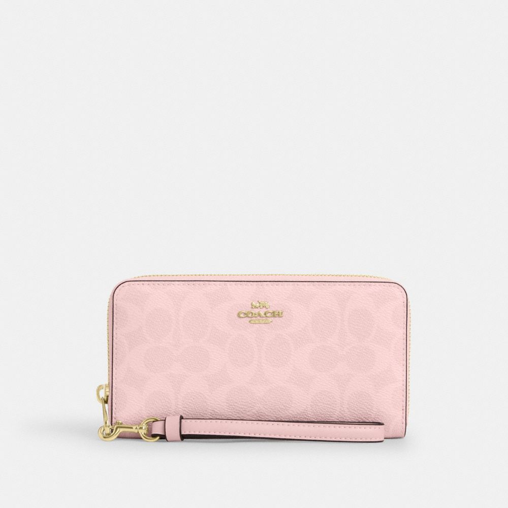 Long Zip Around Wallet In Signature Canvas - CW778 - Gold/Powder Pink