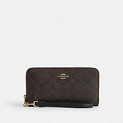Long Zip Around Wallet In Signature Canvas - CW778 - Gold/Walnut/Black