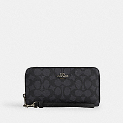 Long Zip Around Wallet In Signature Canvas - CW778 - Gunmetal/Charcoal/Black