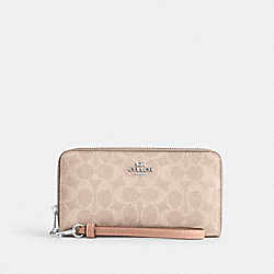 Long Zip Around Wallet In Signature Canvas - CW778 - Silver/Sand/Taupe