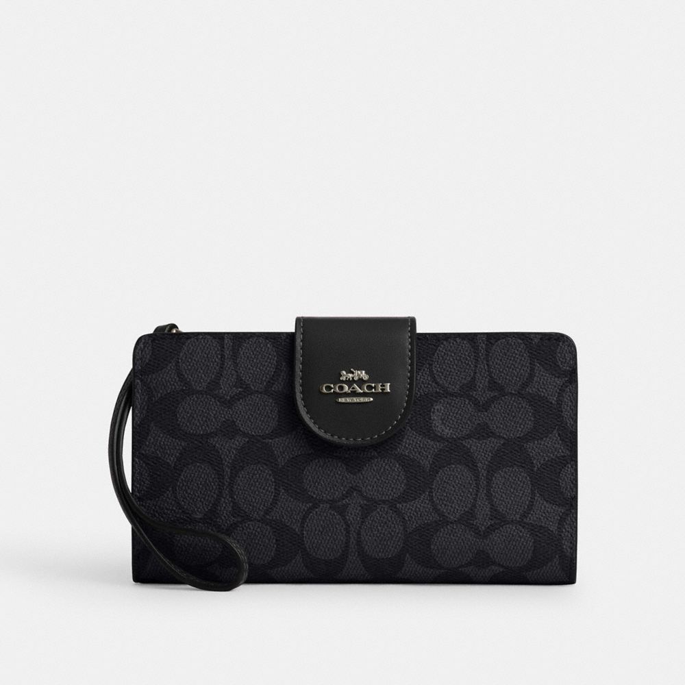 COACH CW780 Phone Wallet In Signature Canvas GUNMETAL/CHARCOAL/BLACK