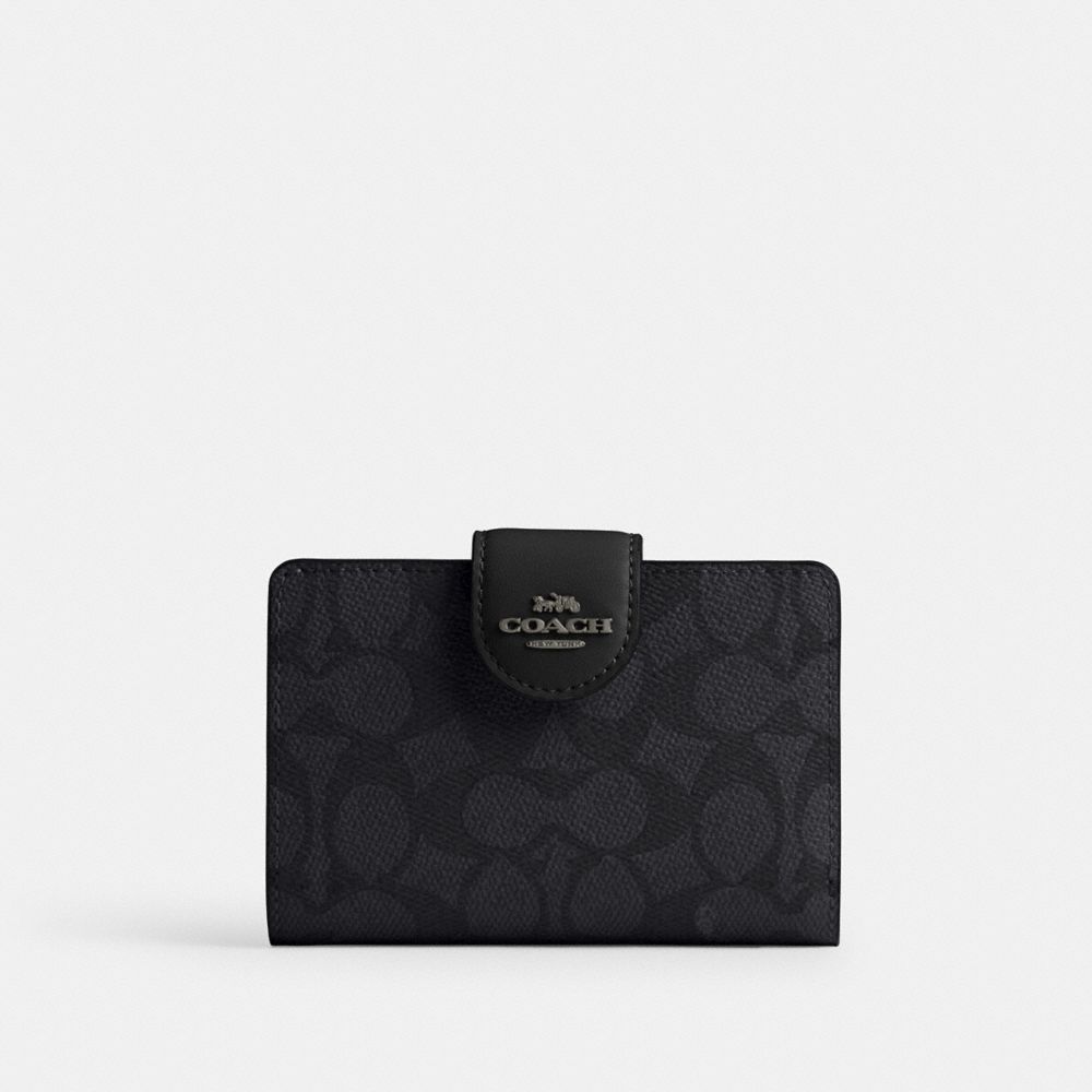 COACH CW786 Medium Corner Zip Wallet In Signature Canvas GUNMETAL/CHARCOAL/BLACK