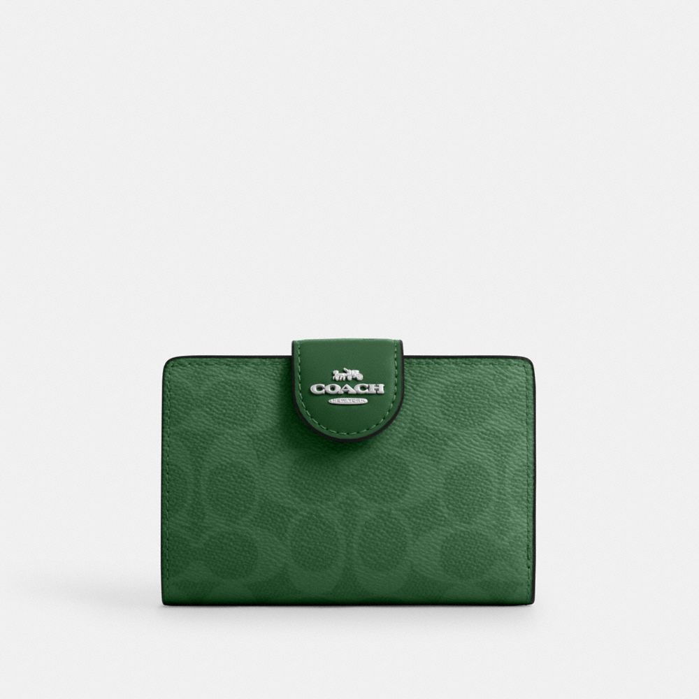 Medium Corner Zip Wallet In Signature Canvas - CW786 - Silver/Bright Jade