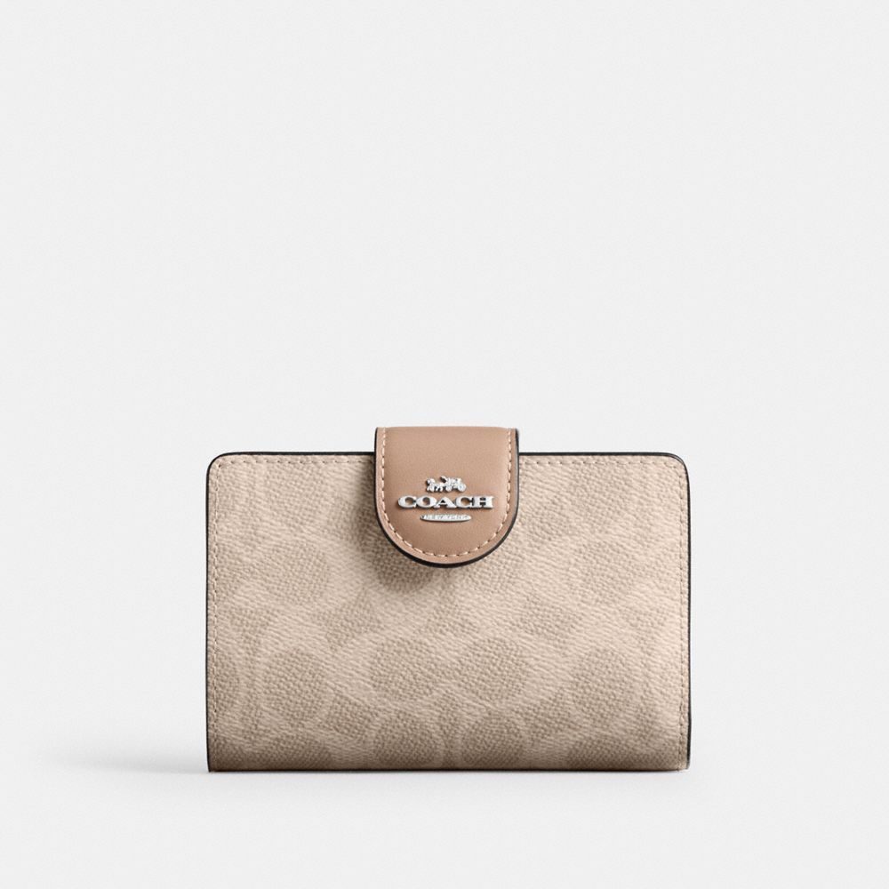 COACH CW786 Medium Corner Zip Wallet In Signature Canvas SILVER/SAND/TAUPE
