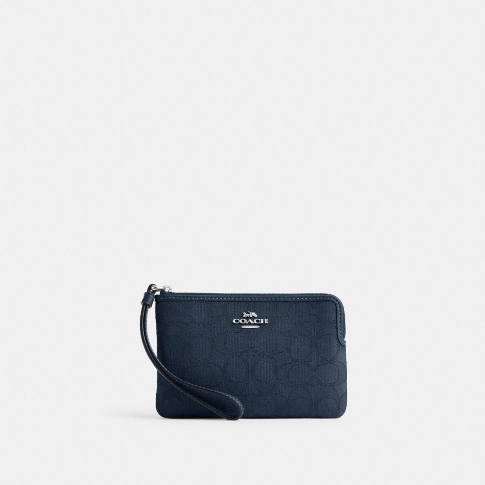 COACH CW862 Corner Zip Wristlet In Signature Jacquard SILVER/DENIM/DARK DENIM
