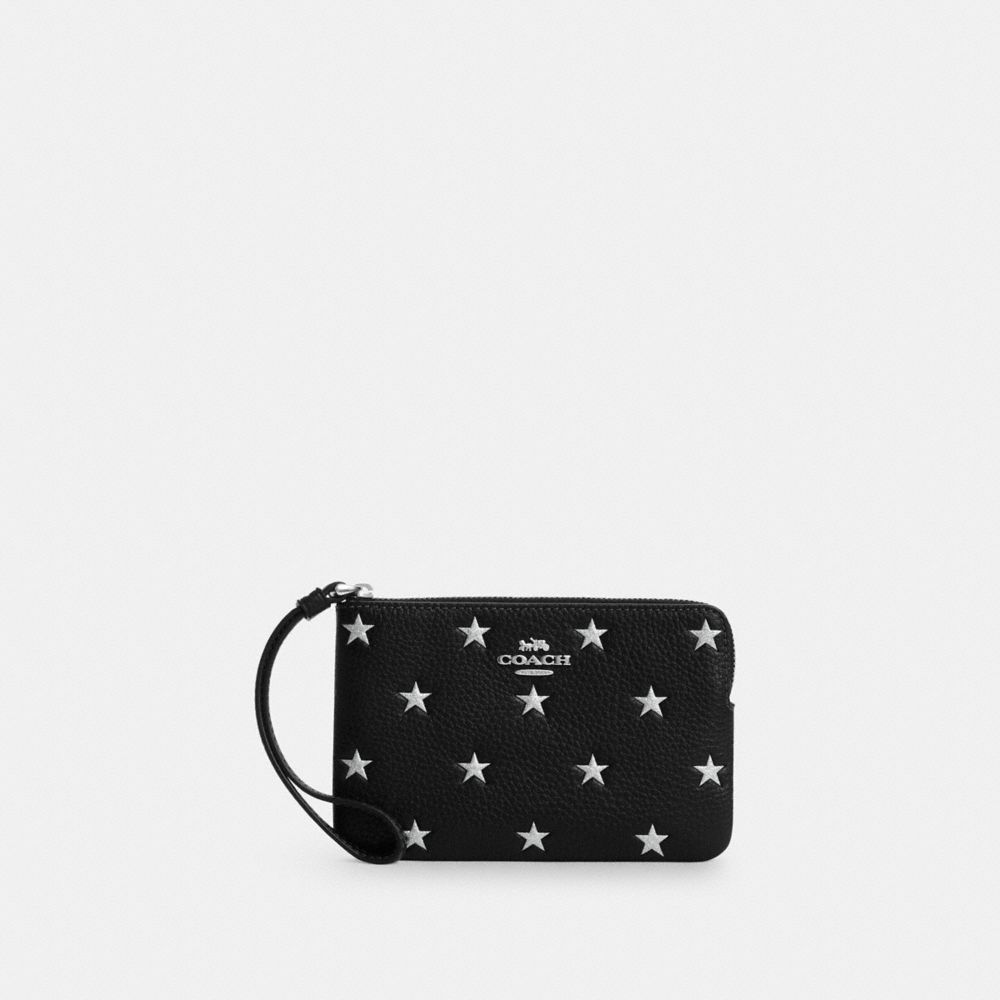 Corner Zip Wristlet With Star Print - CW865 - Silver/Black Multi