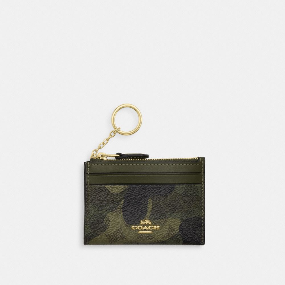 COACH CW871 Mini Skinny Id Case In Signature Camo Print GOLD/DARK CYPRESS MULTI