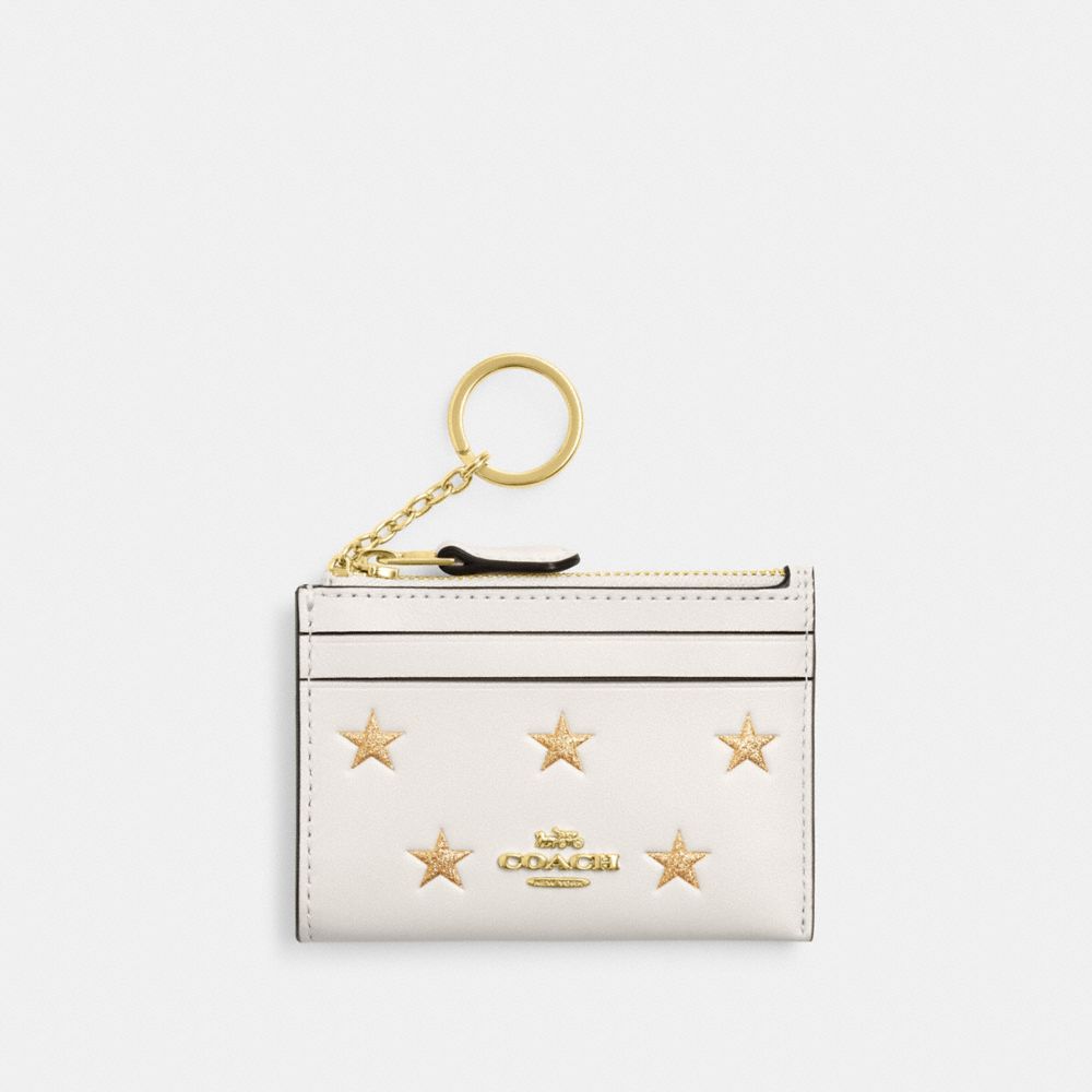COACH CW876 Mini Skinny Id Case With Star Print GOLD/CHALK MULTI