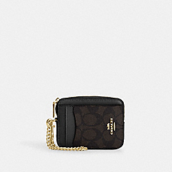 Zip Card Case In Signature Canvas - CW883 - Gold/Walnut/Black