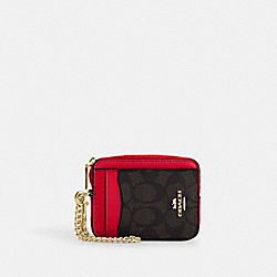 Zip Card Case In Signature Canvas - CW883 - Gold/Walnut/Bold Red