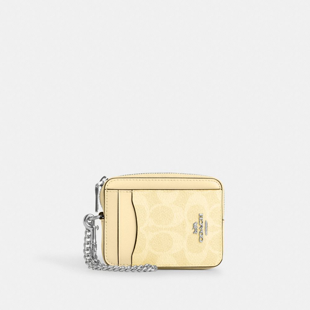 Zip Card Case In Signature Canvas - CW883 - Silver/Hay