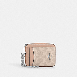 Zip Card Case In Signature Canvas - CW883 - Silver/Sand/Taupe