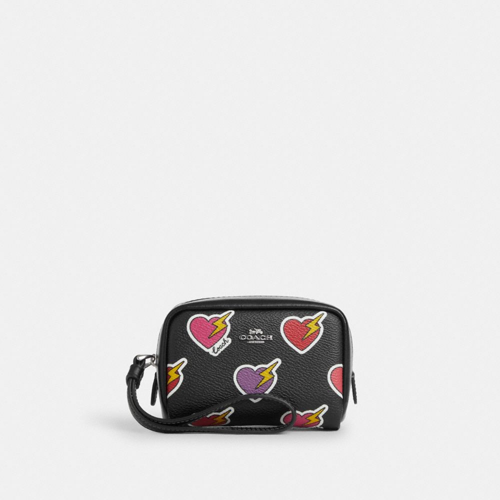 Pouch Wristlet With Heart Bolt Print - CW908 - Silver/Black Multi