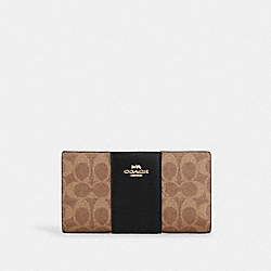 Slim Zip Wallet In Signature Canvas With Stripe - CW946 - Gold/Tan/Black