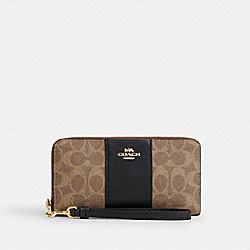 Long Zip Around Wallet In Signature Canvas With Stripe - CW947 - Gold/Tan/Black