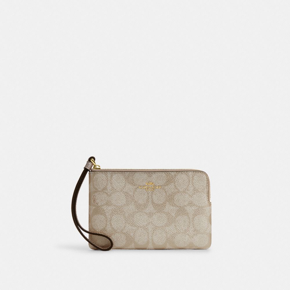 Corner Zip Wristlet In Signature Canvas - CW964 - Gold/Champagne Multi